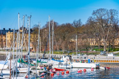 Stockholm, İsveç 'te marina manzarası