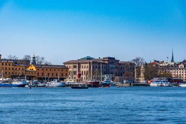 Stockholm, İsveç 'te marina manzarası
