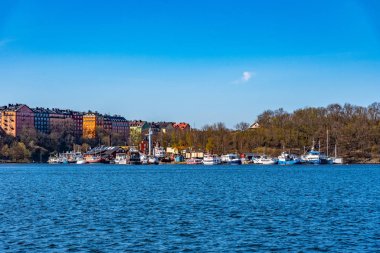Stockholm, İsveç 'te marina manzarası