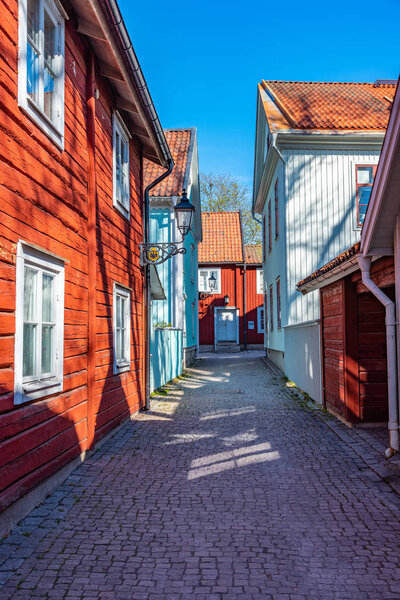 Beautiful old timber houses in Wadkoping historical quarter of Orebro, Sweden