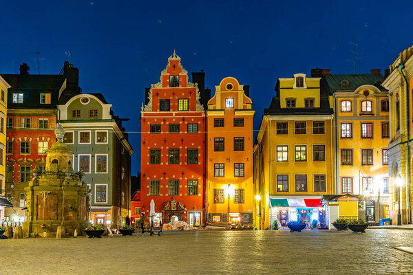 Night view of Stortorget square at Gamla Stan quarter of Stockholm, Sweden