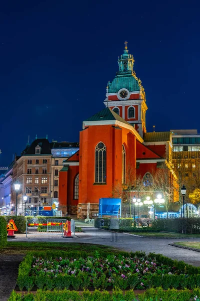 Vista del atardecer de la iglesia de San Jacob en Estocolmo, Suecia — Foto de Stock