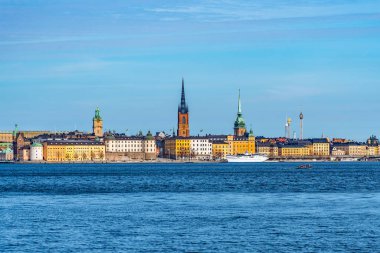 Stockholm 'deki Gamla Stan İsveç' teki Malaren Gölü 'nden izlendi