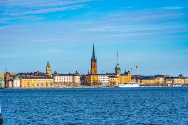 Stockholm 'deki Gamla Stan İsveç' teki Malaren Gölü 'nden izlendi