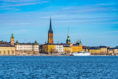 Stockholm 'deki Gamla Stan İsveç' teki Malaren Gölü 'nden izlendi
