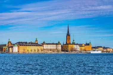Stockholm 'deki Gamla Stan İsveç' teki Malaren Gölü 'nden izlendi