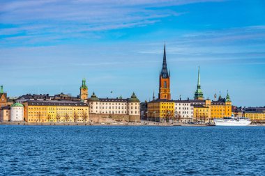Stockholm 'deki Gamla Stan İsveç' teki Malaren Gölü 'nden izlendi