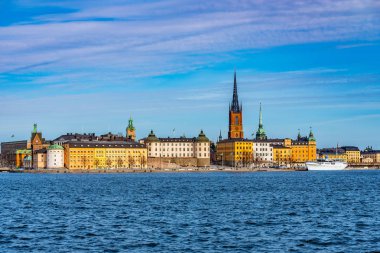 Stockholm 'deki Gamla Stan İsveç' teki Malaren Gölü 'nden izlendi