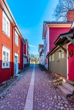 Gavle, Swe 'nin Gamla Stan semtindeki geleneksel kereste binaları