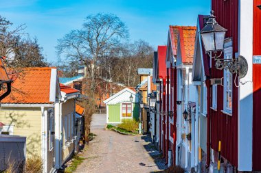 Gavle, Swe 'nin Gamla Stan semtindeki geleneksel kereste binaları