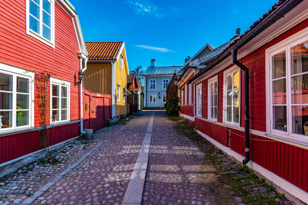 Traditional timber buildings in Gamla Stan quarter of Gavle, Sweden
