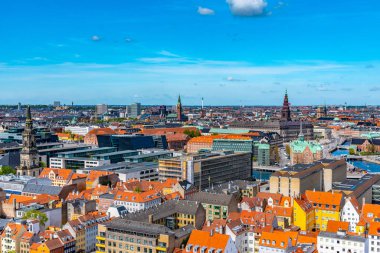 Kopenhag 'ın hava manzarası Borsen binası ve... 