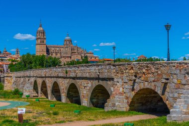 Roman bridge leading to the Salamanca cathedral, Spain clipart