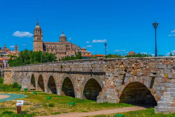 Roman bridge leading to the Salamanca cathedral, Spain — Stock Photo, Image