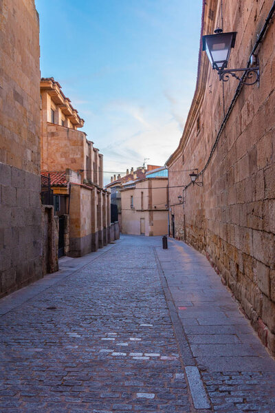 View of a narrow street in central Salamanca, Spain