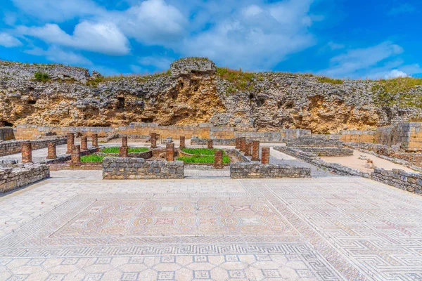 Floor mosaics at the ancient site of Conimbriga near Coimbra in — Stock Photo, Image