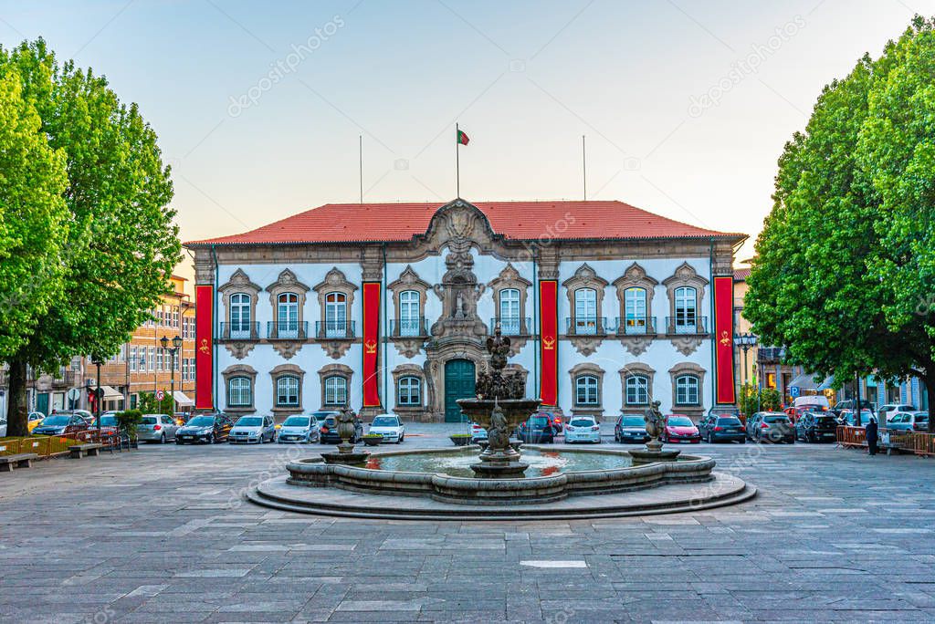 Town hall in the historical center of Braga, Portugal