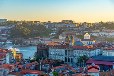 Sunset view of Palacio da Bolsa building in Porto, Portugal