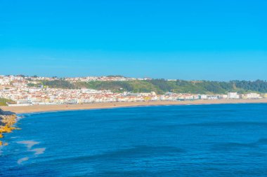 Portekiz 'in deniz kenti Nazare' nin hava manzarası