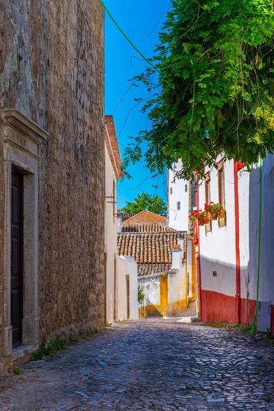 Una calle estrecha dentro del castillo de obidos en Portugal — Foto de Stock