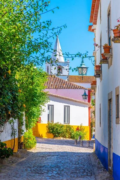 Una calle estrecha dentro del castillo de obidos en Portugal — Foto de Stock