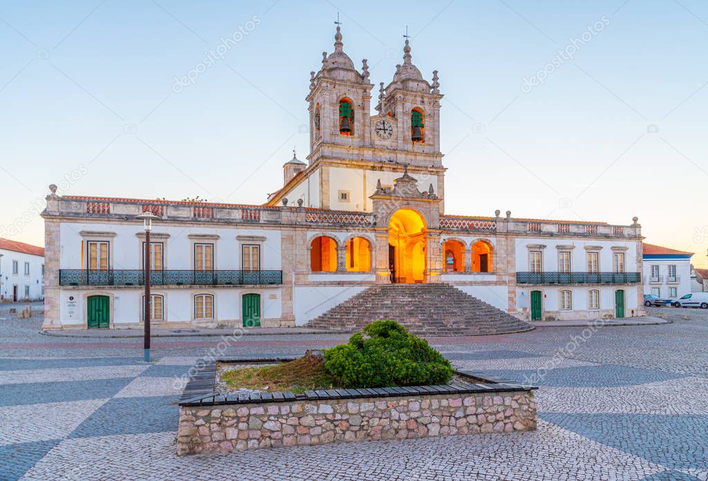 Sunset view of sanctuary of Our Lady of Nazare in Portugal