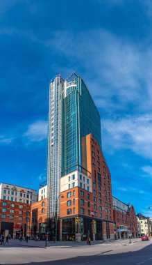 Vasteras, İsveç, 19 Nisan 2019: Vasteras, İsveç merkezindeki Skrapan gökdeleninin görüntüsü