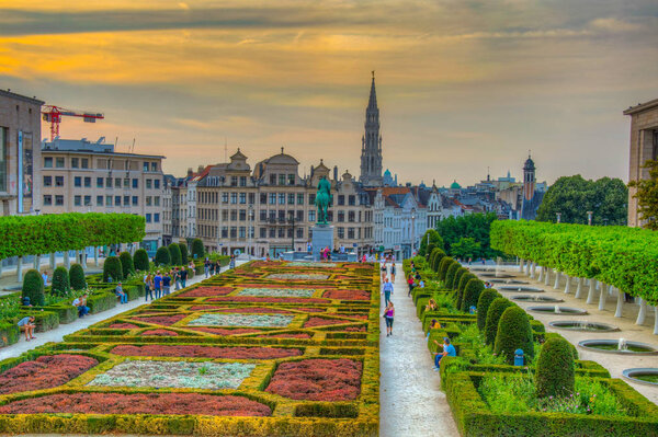 BRUSSELS, BELGIUM, AUGUST 4, 2018: People are enjoying sunset at