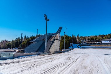 Oslo, Norveç, 15 Nisan 2019: Holmenkollen atlama stadyumu