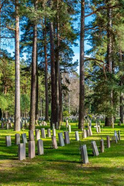 Stockholm, İsveç, 21 Nisan 2019: Skogskyrkog 'daki mezar taşları