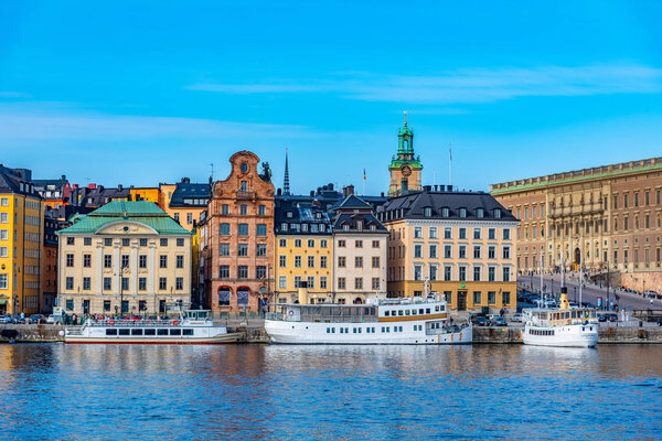 STOCKHOLM, SWEDEN, APRIL 20, 2019: Colourful buildings of Gamla 