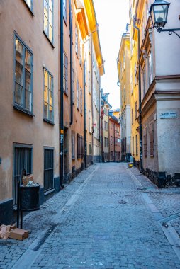 Stockholm, İsveç, 23 Nisan 2019: Gamla Caddesi 'ndeki Dar Sokak