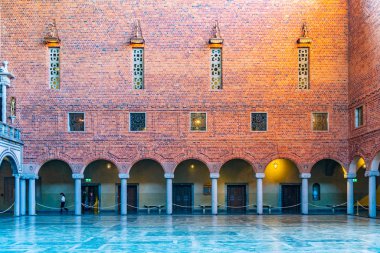 Stockholm, İsveç, 23 Nisan 2019: içerideki mavi salonun görüntüsü 