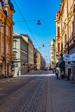 Norrkoping, İsveç, 23 Nisan 2019: Drottninggatan Caddesi