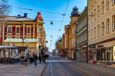 Norrkoping, İsveç, 23 Nisan 2019: Drottninggatan Caddesi