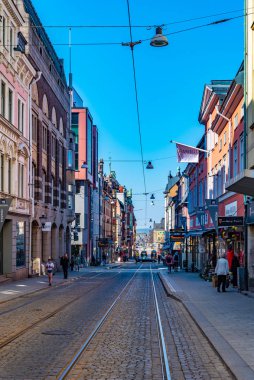 Norrkoping, İsveç, 23 Nisan 2019: Drottninggatan Caddesi
