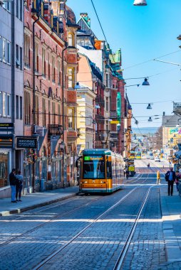 Norrkoping, İsveç, 23 Nisan 2019: Drottninggatan Caddesi