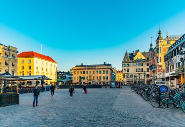 Linkoping, İsveç, 23 Nisan 2019: Stora Torget Meydanı