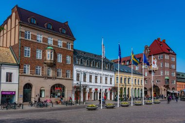 Lund, İsveç, 24 Nisan 2019: Merkezdeki Stortorget Meydanı