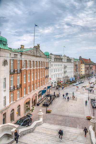 HELSINGBORG, SWEDEN, APRIL 24, 2019: View of a street in central