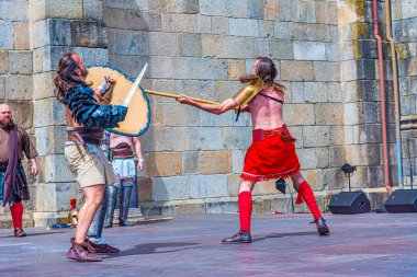 Braga, Portekiz, 23 Mayıs 2019: Braga Roma döneminde gladyatör gösterisi