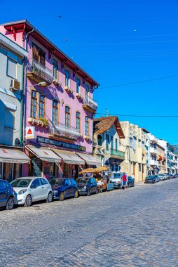 Leiria, Portekiz, 27 Mayıs 2019: Lei 'nin merkezinde bir sokak manzarası