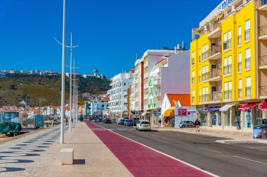 Nazare, Portekiz, 28 Mayıs 2019: Portekiz 'deki Nazare' nin deniz manzarası