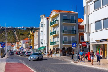 Nazare, Portekiz, 28 Mayıs 2019: Portekiz 'deki Nazare' nin deniz manzarası