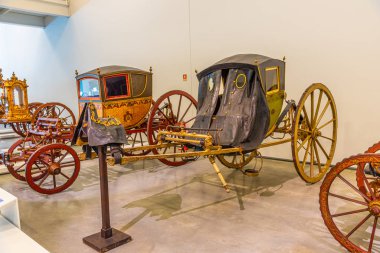 Lizbon, Portekiz, 29 Mayıs 2019: Belem, Lizbon, Portekiz 'deki milli koç müzesinin içi