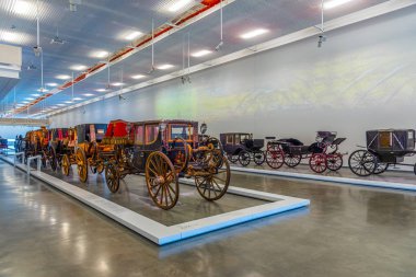 Lizbon, Portekiz, 29 Mayıs 2019: Belem, Lizbon, Portekiz 'deki milli koç müzesinin içi