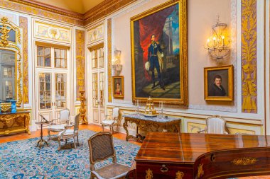 Lizbon, Portekiz, 31 Mayıs 2019: Queluz kankasının içindeki oda