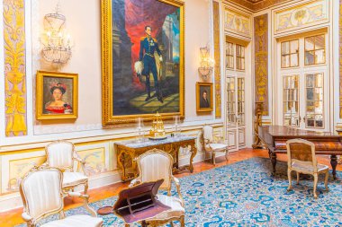 Lizbon, Portekiz, 31 Mayıs 2019: Queluz kankasının içindeki oda