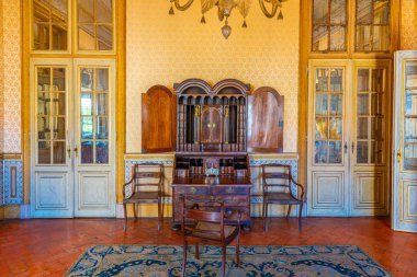 Lizbon, Portekiz, 31 Mayıs 2019: Queluz kankasının içindeki oda