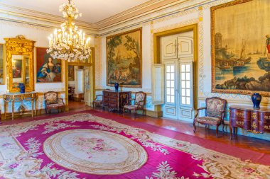 Lizbon, Portekiz, 31 Mayıs 2019: Queluz kankasının içindeki oda